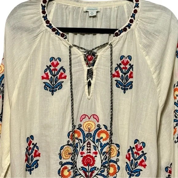 Sundance Floral Embroidered Long Sleeve Peasant Style Lightweight Blouse Top XL - Picture 3 of 11